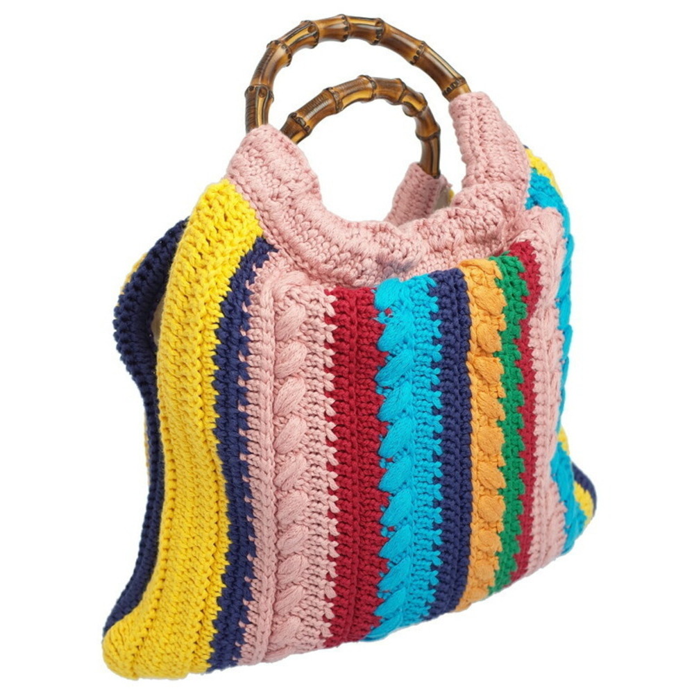 Gucci Horsebit bag bamboo multicolour wool Pink Tote 1955 striped